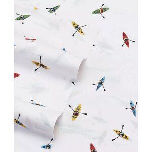 EDDIE BAUER KAYAKS PRINT TWIN FLAT SHEET COTTON PERCALE PREPPY CLASSIC COLORFUL
